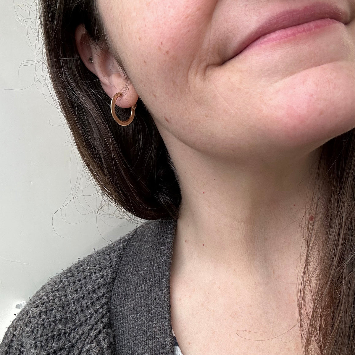 Lifesaver Hoop Earrings hinged hoops lightweight thick hoop earrings handmade everyday hoops sustainable earrings on model