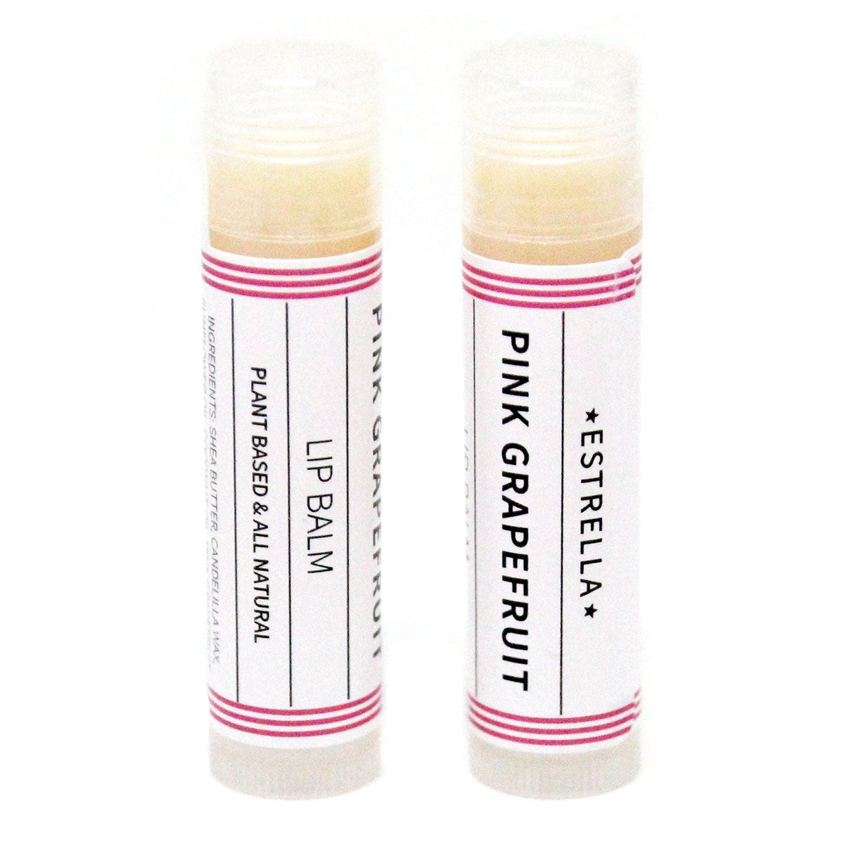 Two sticks of Estrella Pink Grapefruit standing upright.