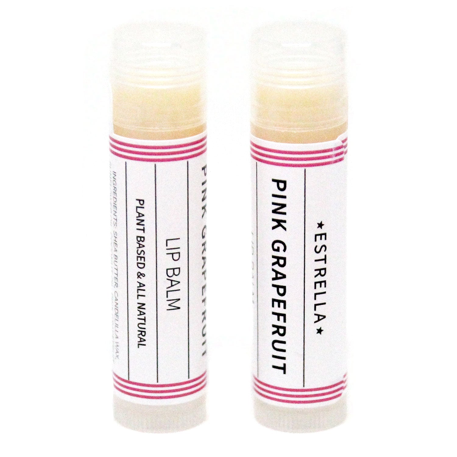 Two sticks of Estrella Pink Grapefruit standing upright.