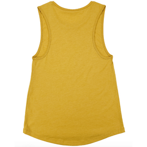 Yellow muscle tee on a white background. 