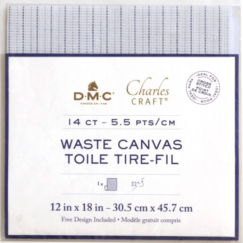 Package of Charles Craft waste canvas with DMC branding. 