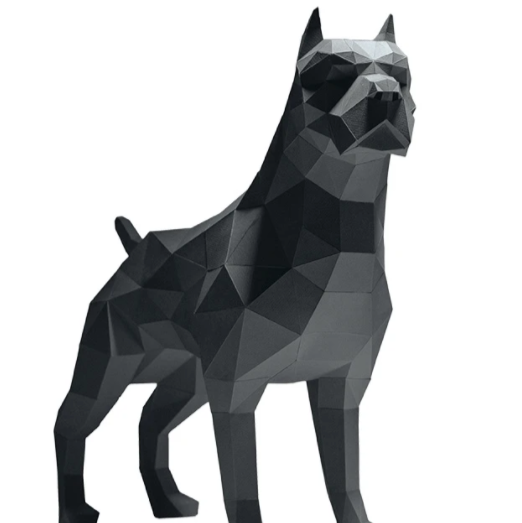 Example of a completed pitull paper craft kit against a white background.