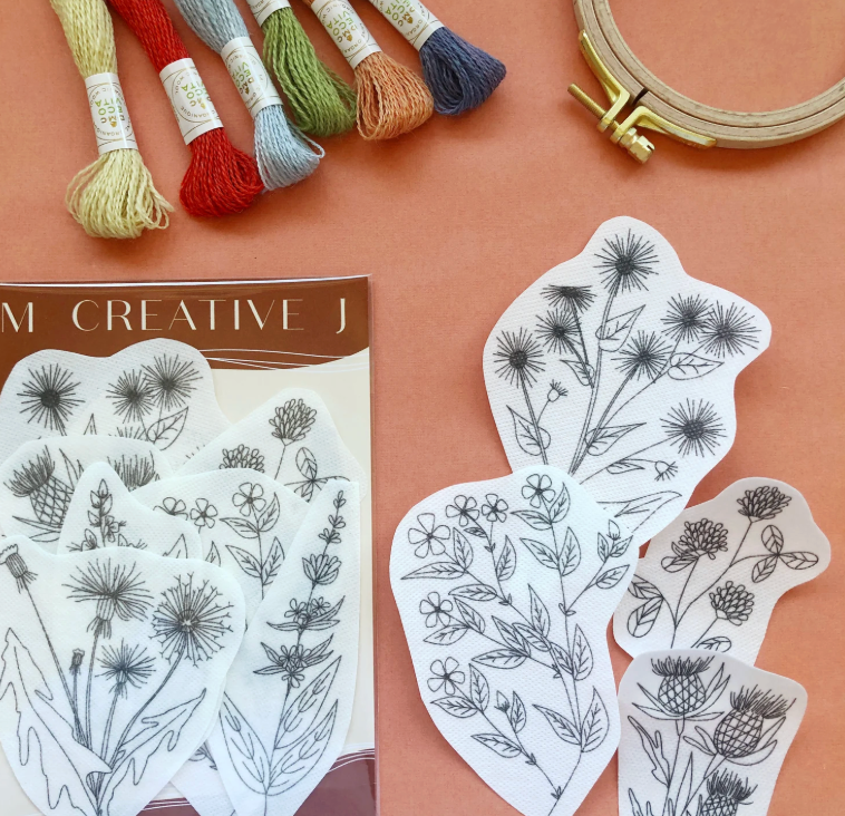 Packaging for M Creative J's unconventional flower embroidery patterns. 