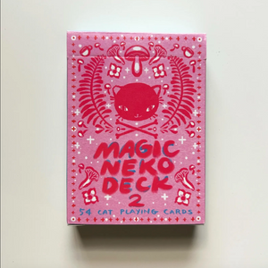 Pink 'Magic Neko Deck 2' playing cards with cat illustration on a white background. 