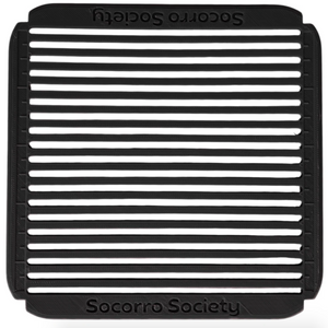 Black stencil with 'Socorro Society' branding on a white background. 