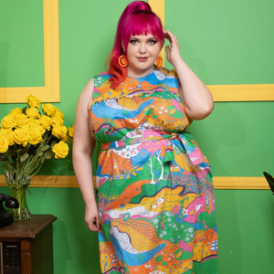 SALE Dress - Landscape Ruffle (Blue Platypus) Bright Rainbow - Maxi