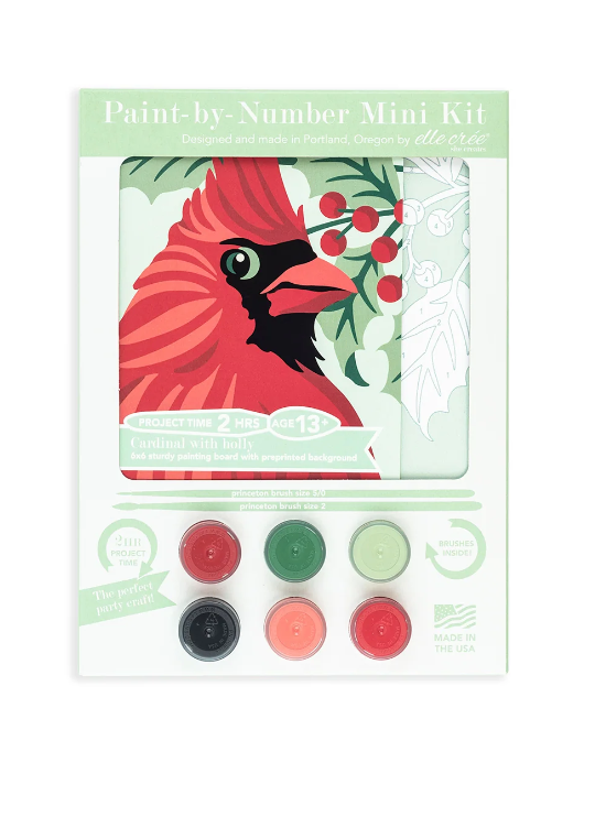 DIY - Mini 6x6 Paint Kit - Cardinal with Holly (Elle Cree) Paint By Number