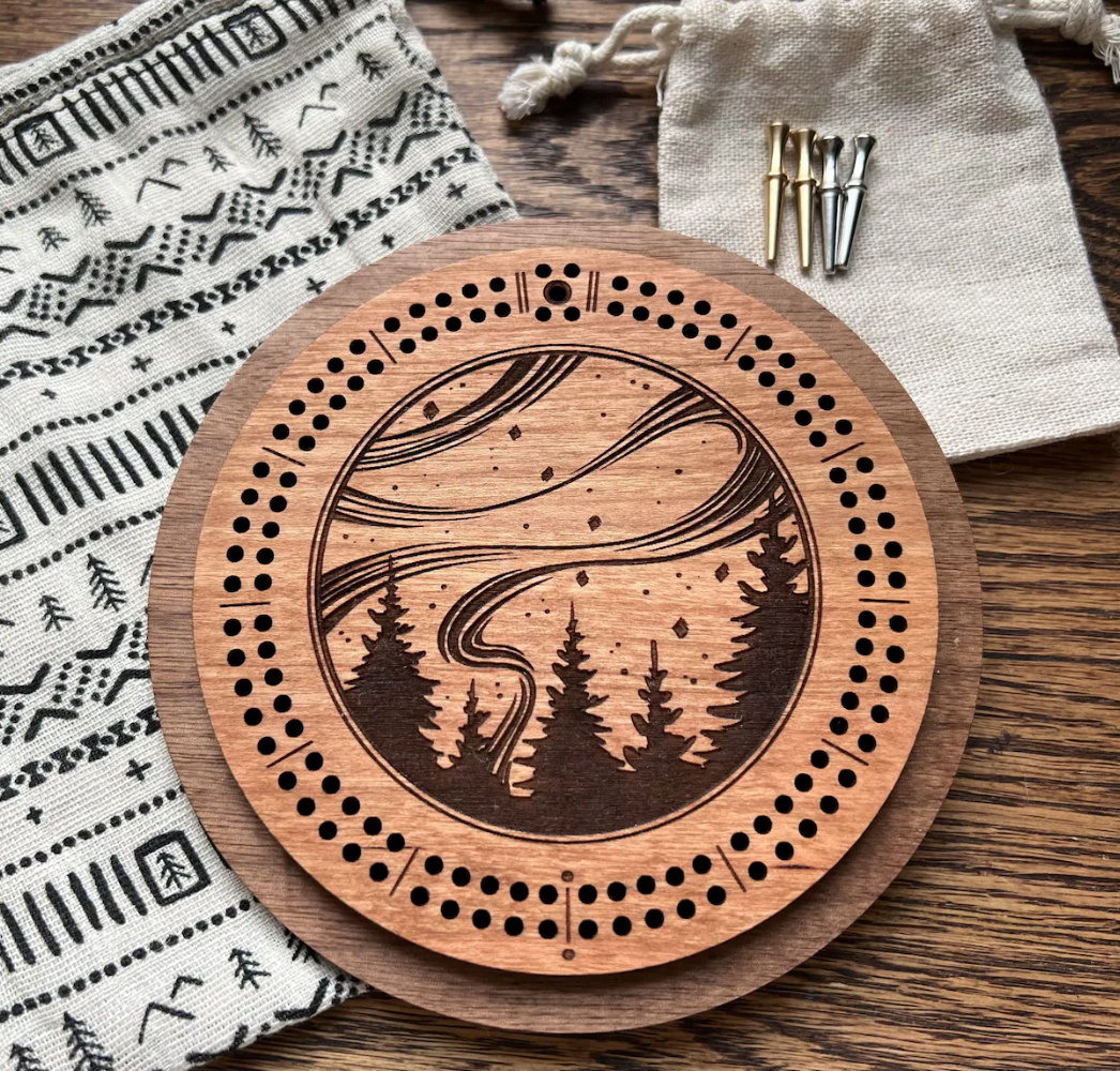 Board Game - Teal Flecks Northern Lights Cribbage (North Country Crafts) Drawstring Bag