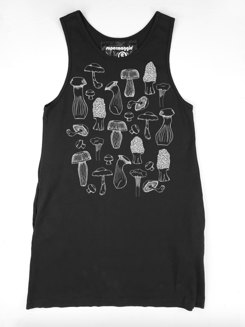 Dress - Mushrooms Poppy Pocket - Black (Supermaggie)