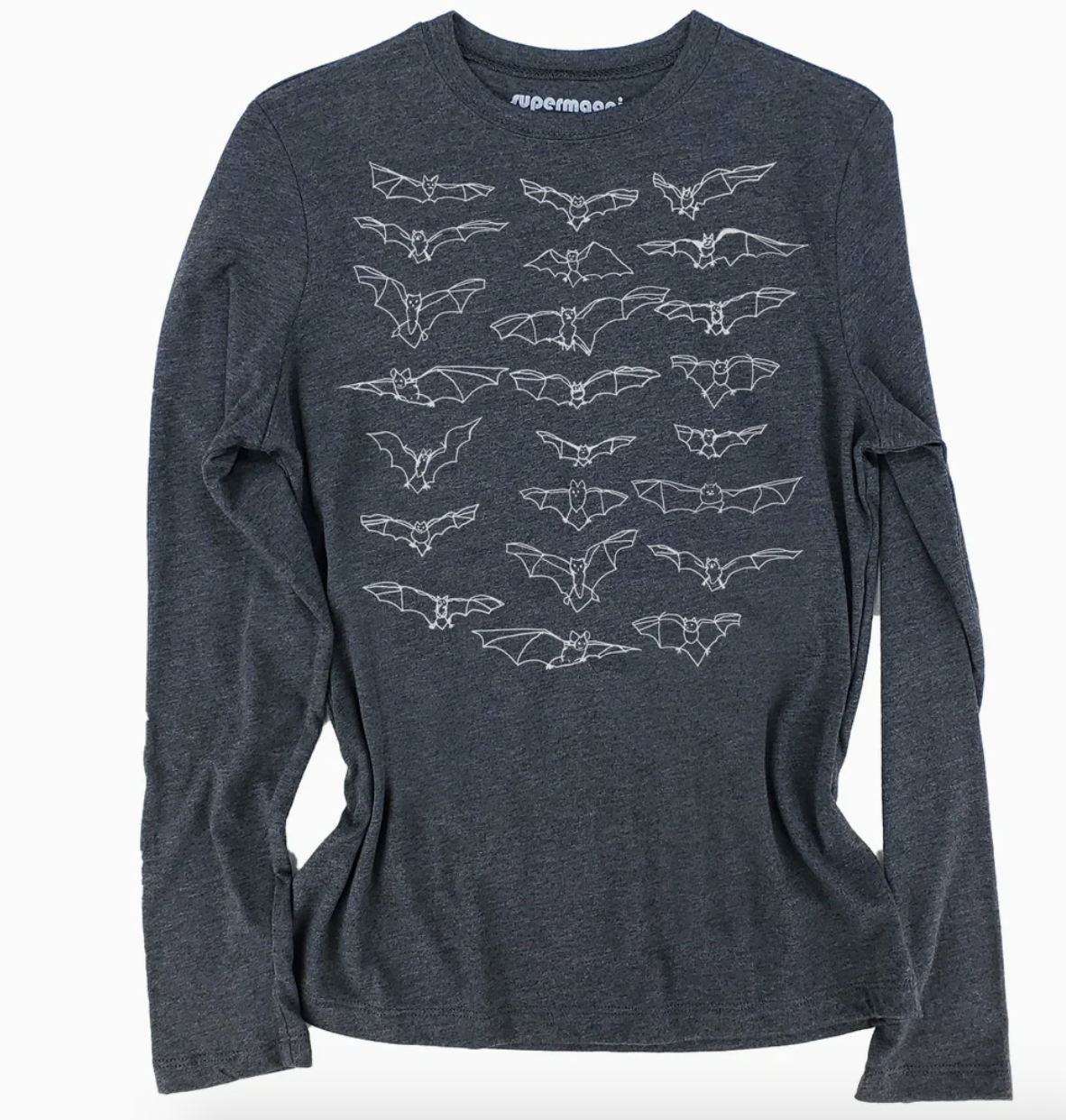 Shirt - Long Sleeve Crew - Bats Lulu (Supermaggie) Heather Charcoal