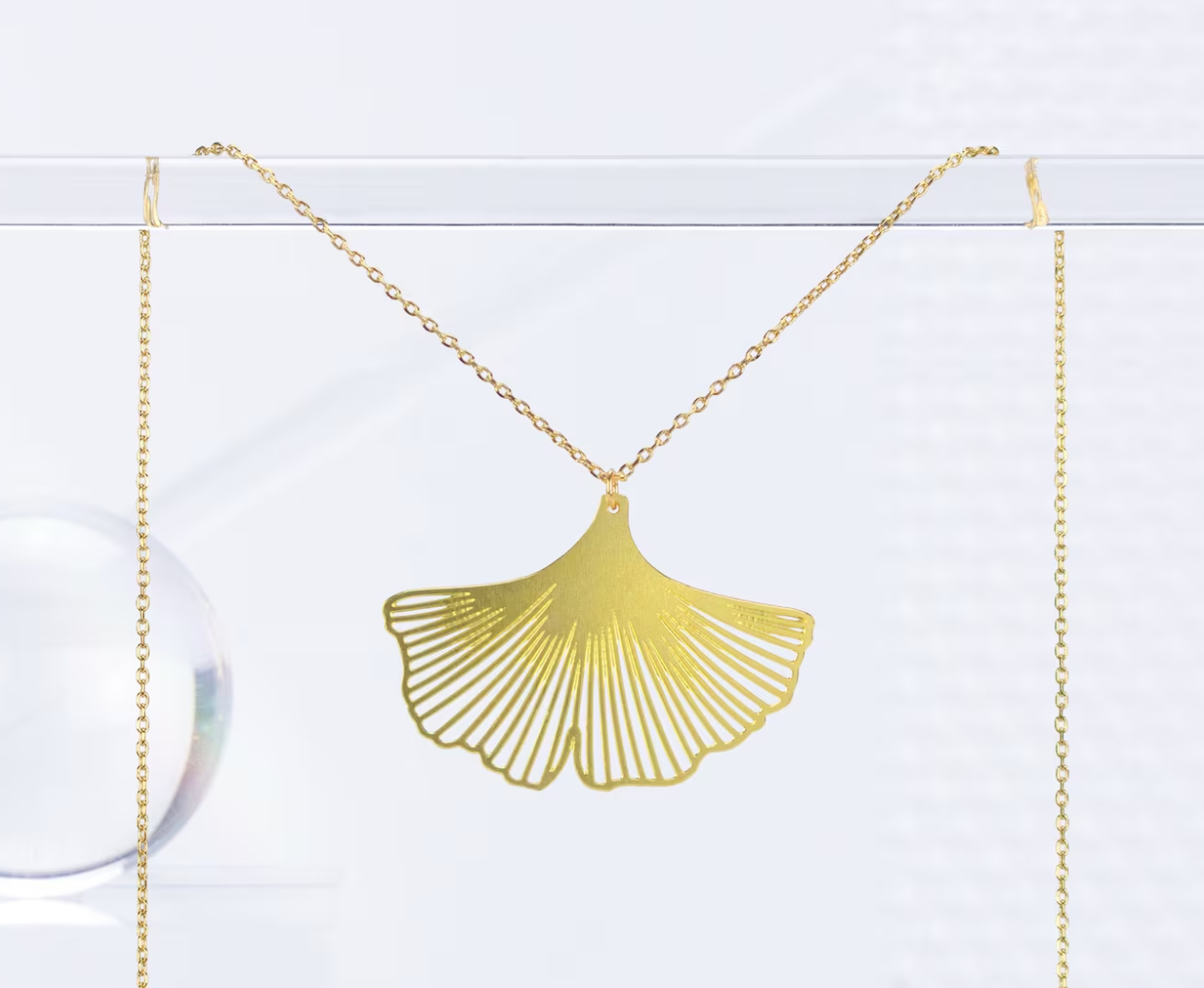 Necklace - Gold Ginko Leaf - Ginko Biloba Lightweight Necklace