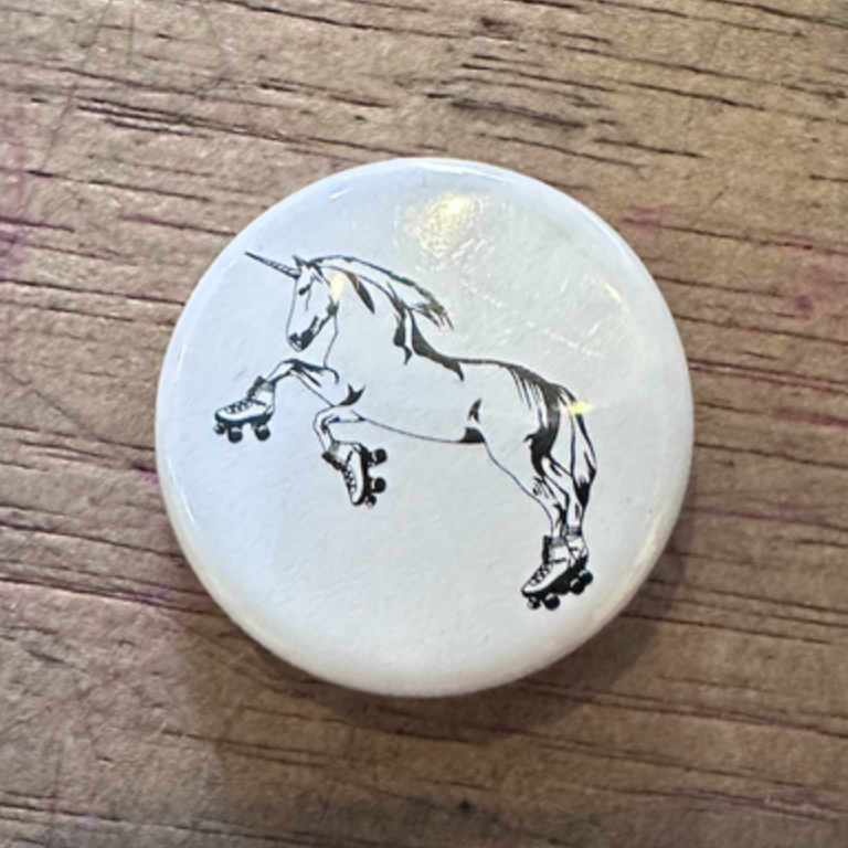 1" Button - B&W Roller Skating Unicorn (Three-Pack)
