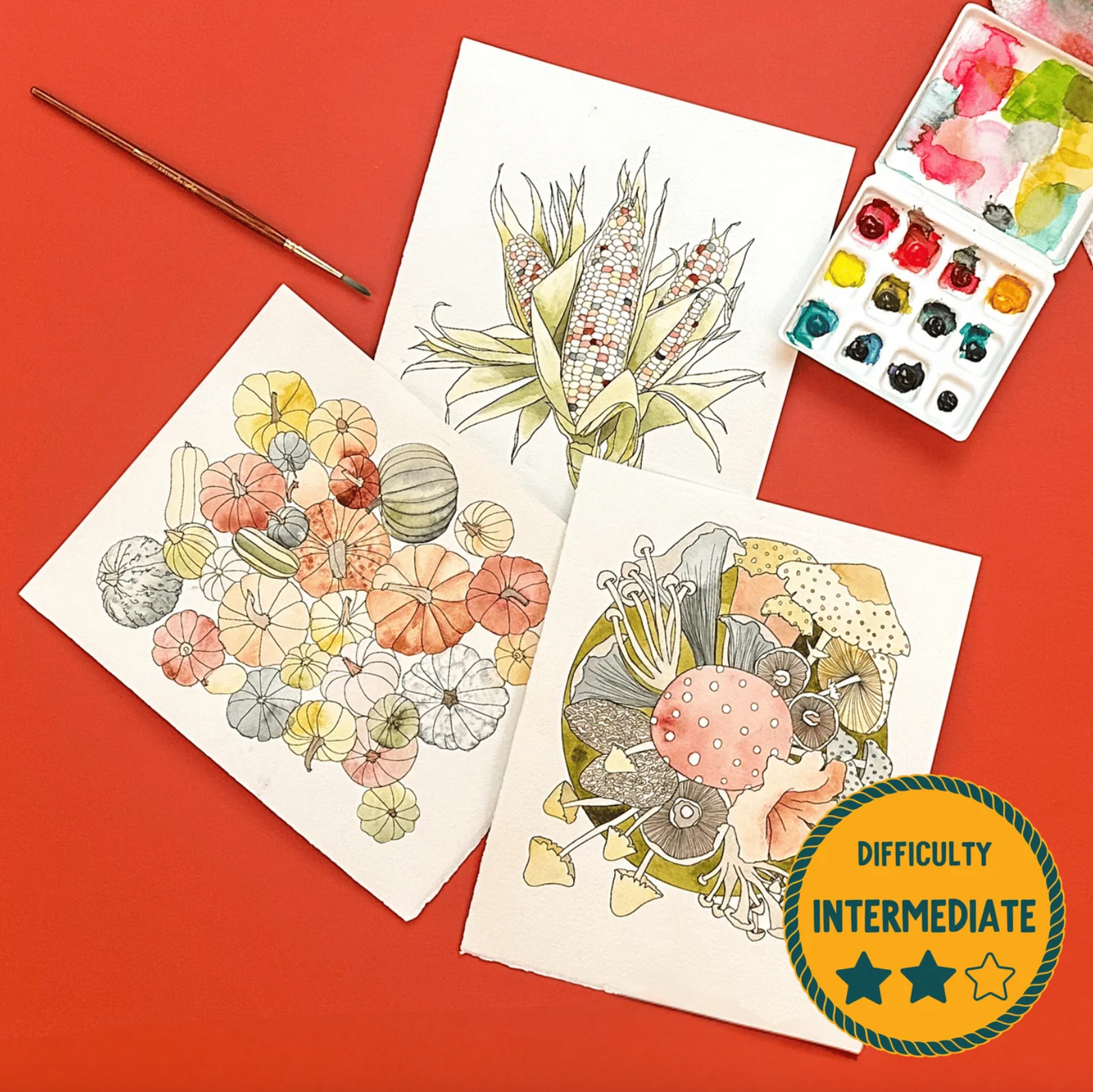 DIY Paint Kit - Large - Fall Harvest (Splatter & Bloom) Watercolor Intermediate