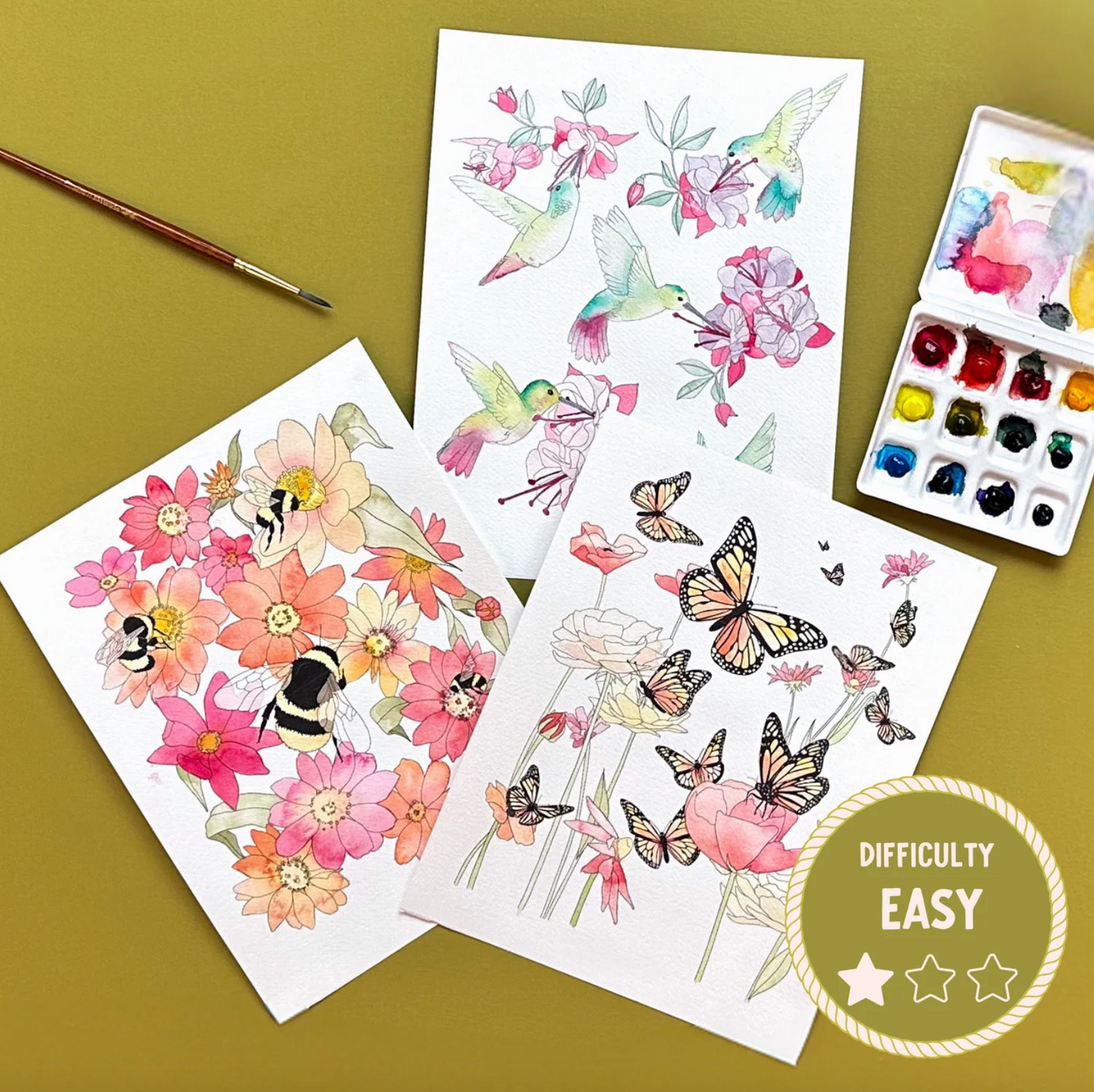 DIY Paint Kit - Large - Playful Pollinators (Splatter & Bloom) Watercolor Intermediate