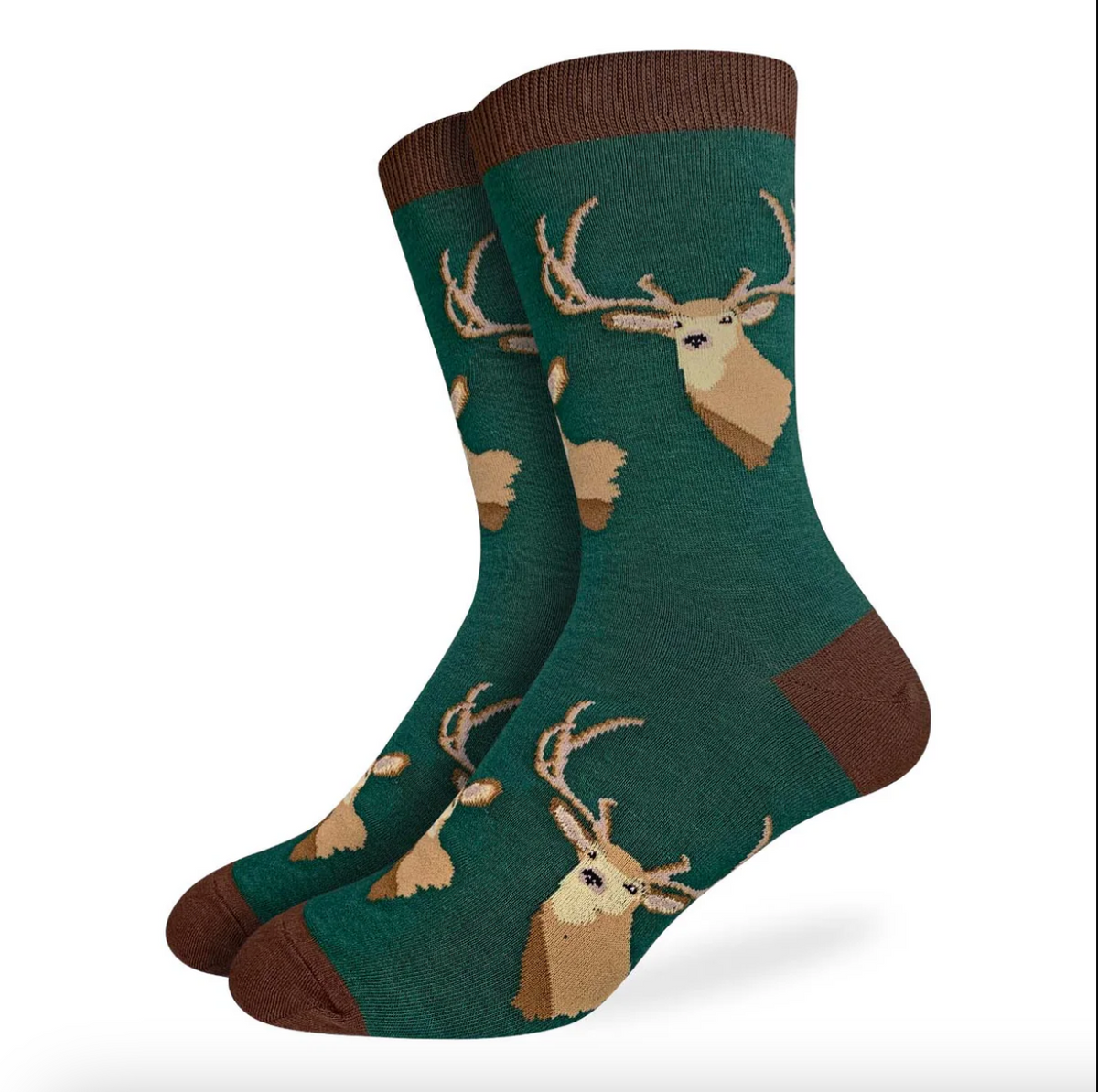 SALE Sock - Extra Large Crew: Deer Heads (Good Luck Sock) Big and Tall, Men's Sizes 13-17