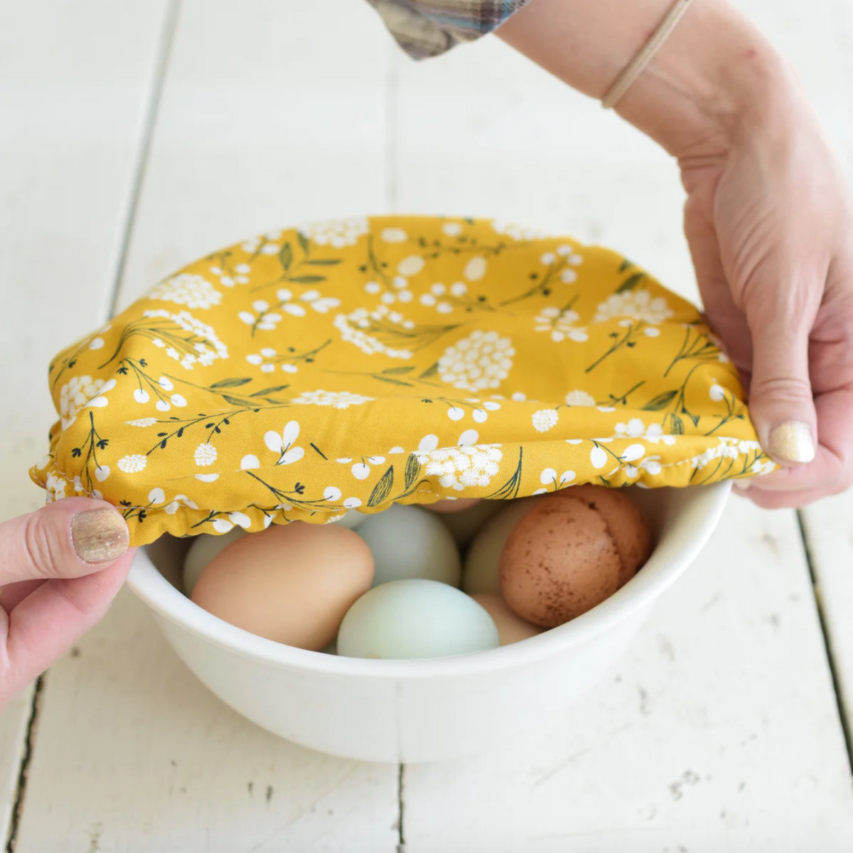 Bowl Cover -  10" Gold Floral (Wild Clementine Co.)
