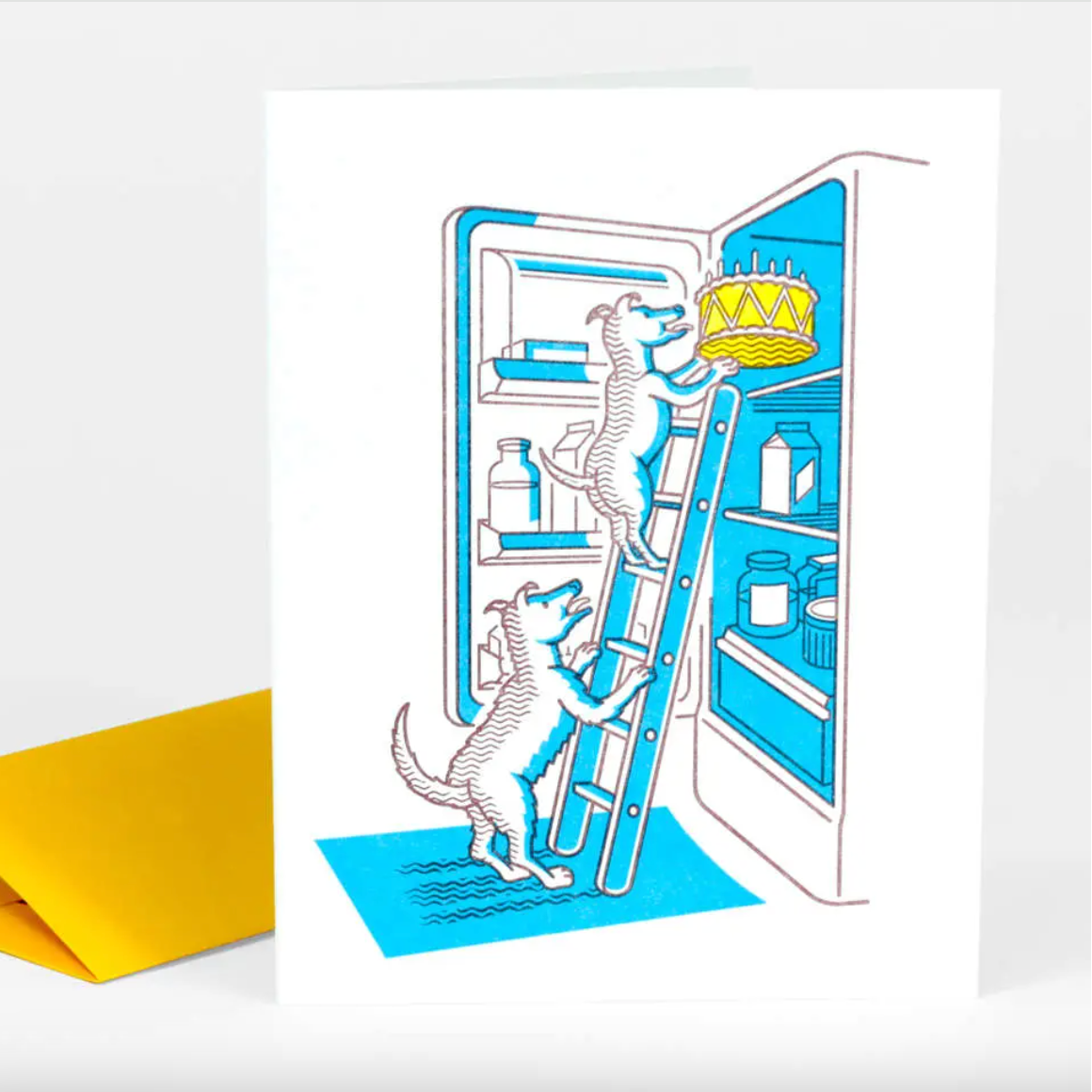 Card - Dogs Stealing a Birthday Cake on a Ladder