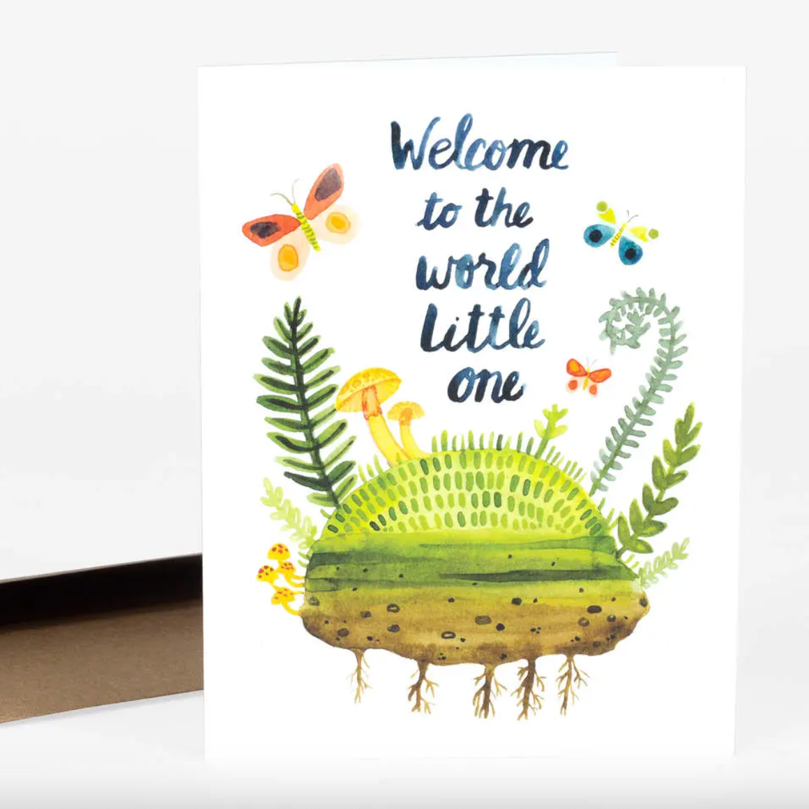 Card - Welcome To The World Little One Ferns and Butterflies