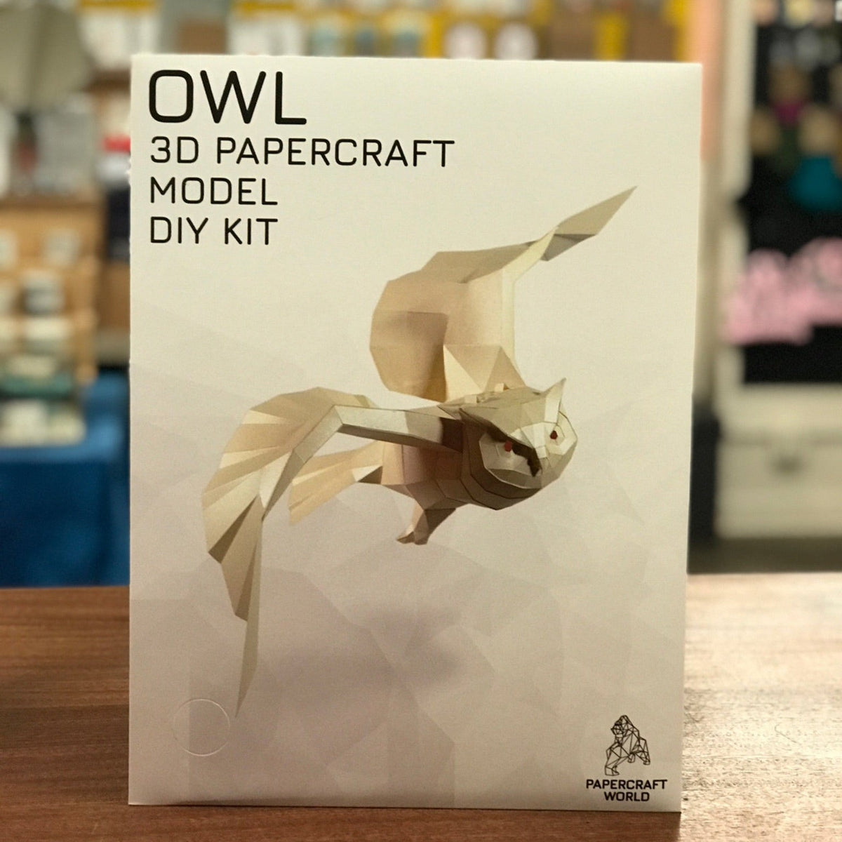 Owl 3D Papercraft Model DIY kit packaging with photo of completed owl on the front.