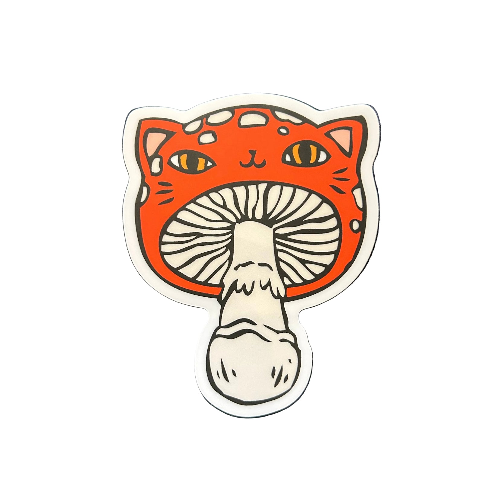 Sticker of a cat with mushroom head. 