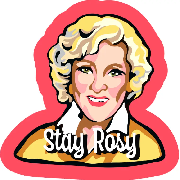 An illustration of Betty White as her Rose Nylund character on Golden Girls. 