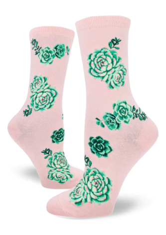 Sock - Small Crew: Succulent Plants - Petal Pink