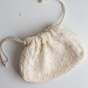 DIY - Knitting - Trellis Stitch Drawstring Bag Kit - Ivory with Needles