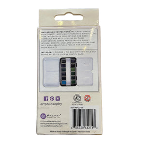 Back of a watercolor set packaging on a white background.