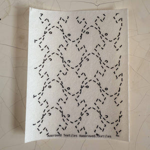 Visible mending pattern sticker featuring a tessellation of fish shapes with small eyeballs 