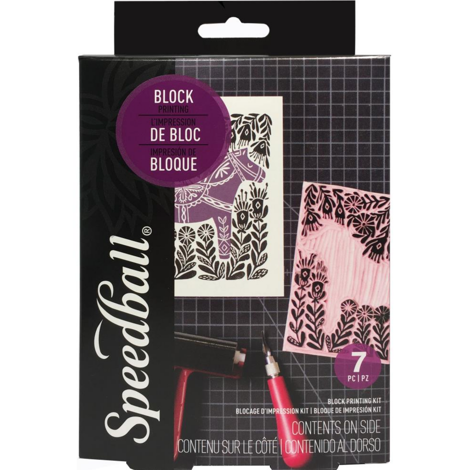 Outer packaging of a Speedball block printing kit.