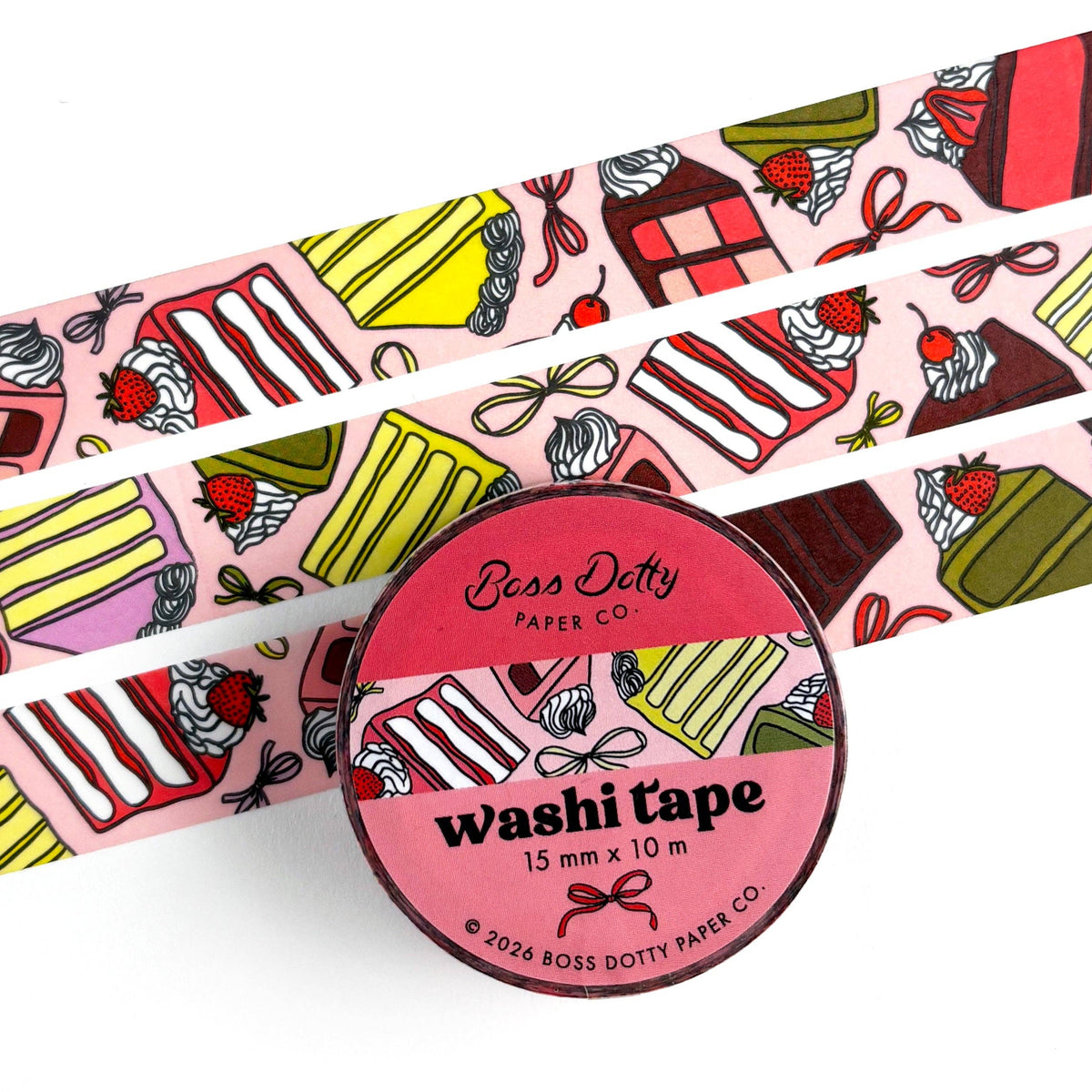 Washi tape with cake design packaging on a white background