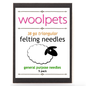 Packaging for woolpets felting needles with a sheep illustration on a white background. 