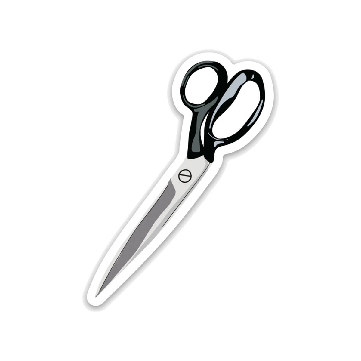 Sticker of a pair of fabric scissors with black handles.