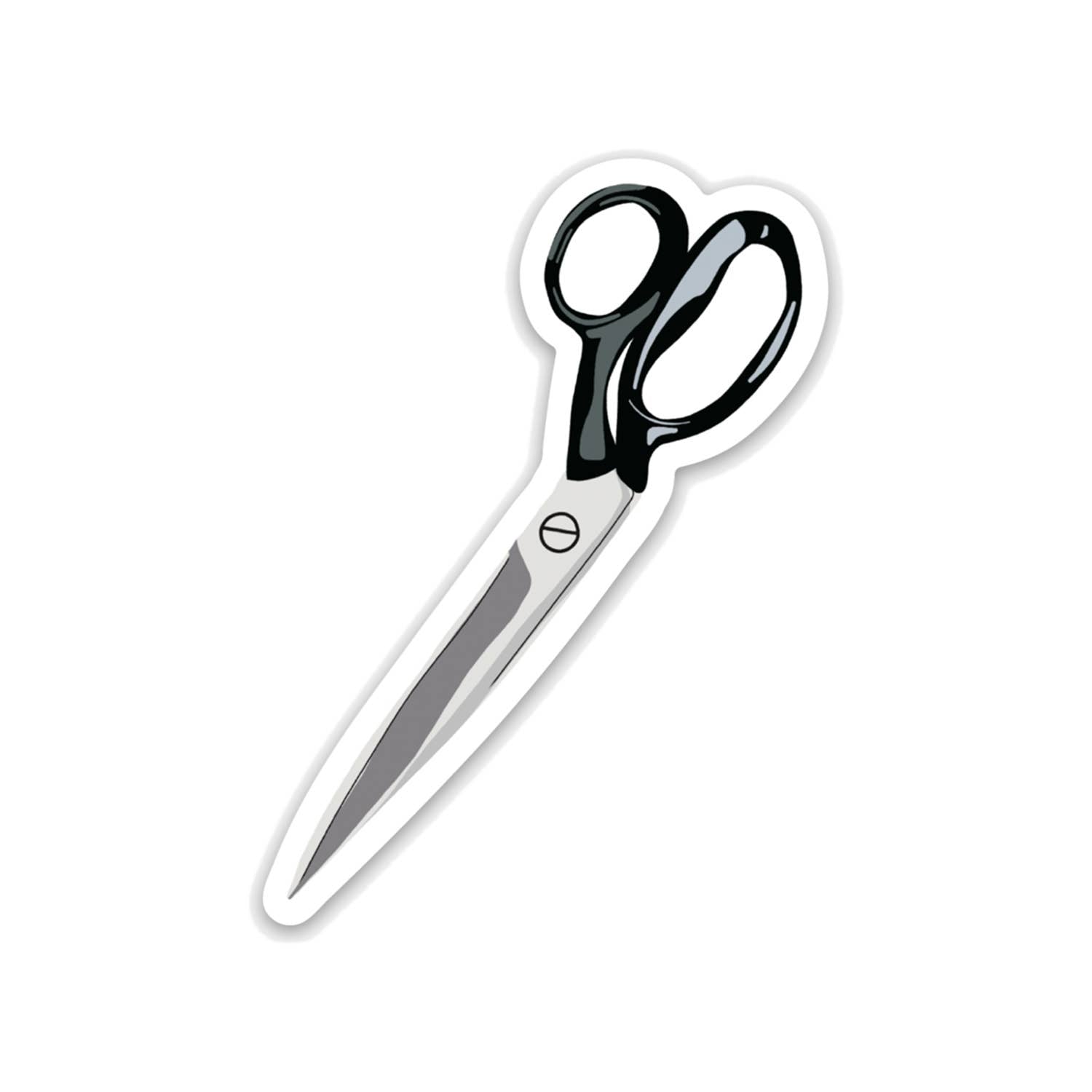 Sticker of a pair of fabric scissors with black handles.