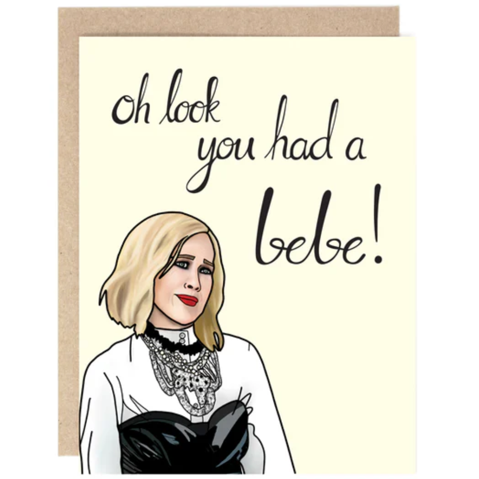 A card with an illustration of Moira Rose from Schitt's Creek 