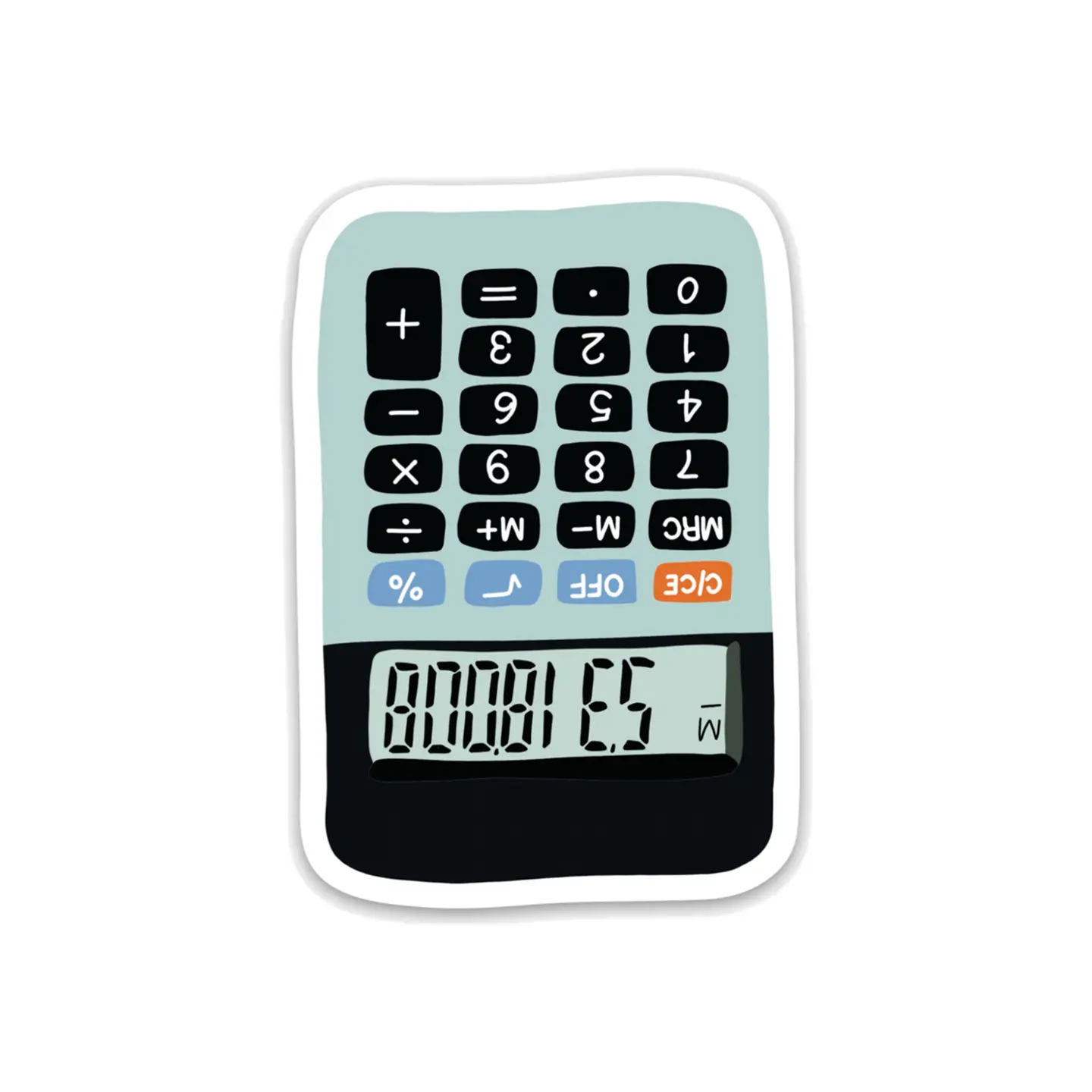 A sticker of an upside-down calculator where the numbers spell out "BOOBIES"