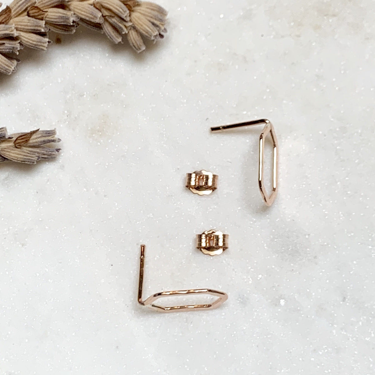 Boardwalk Stud Earrings - minimalist hammered hexagon post earrings - Foamy Wader