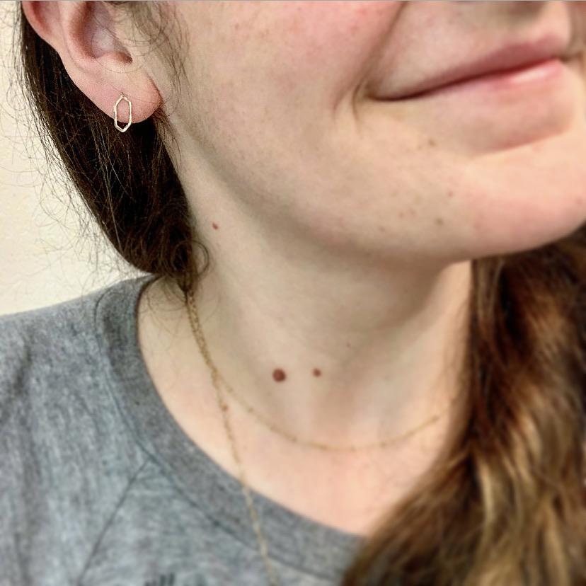 Boardwalk Stud Earrings - minimalist hammered hexagon post earrings - Foamy Wader