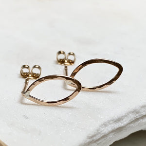 Buffy Stud Earrings - minimalist hammered marquise dagger post earrings - Foamy Wader