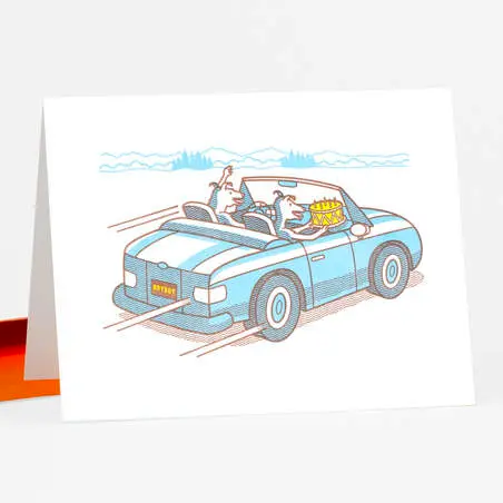 Card - Dogs Stealing Birthday Cake in a Getaway Car