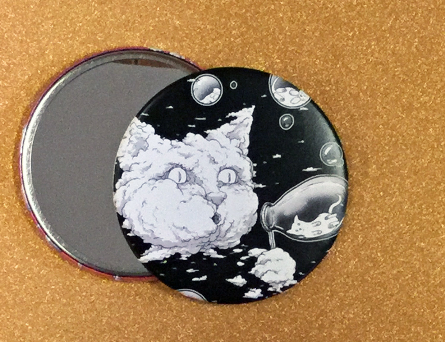 Mirror - 3.5 Inch: Bubble Cat - B&W