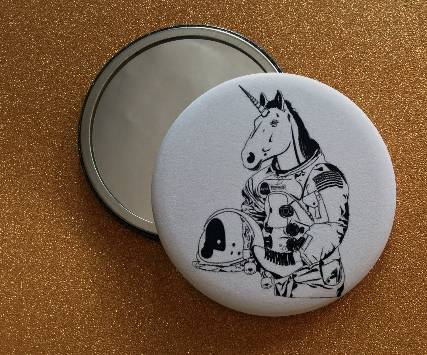 Small Mirror - Astronaut Unicorn - B&W