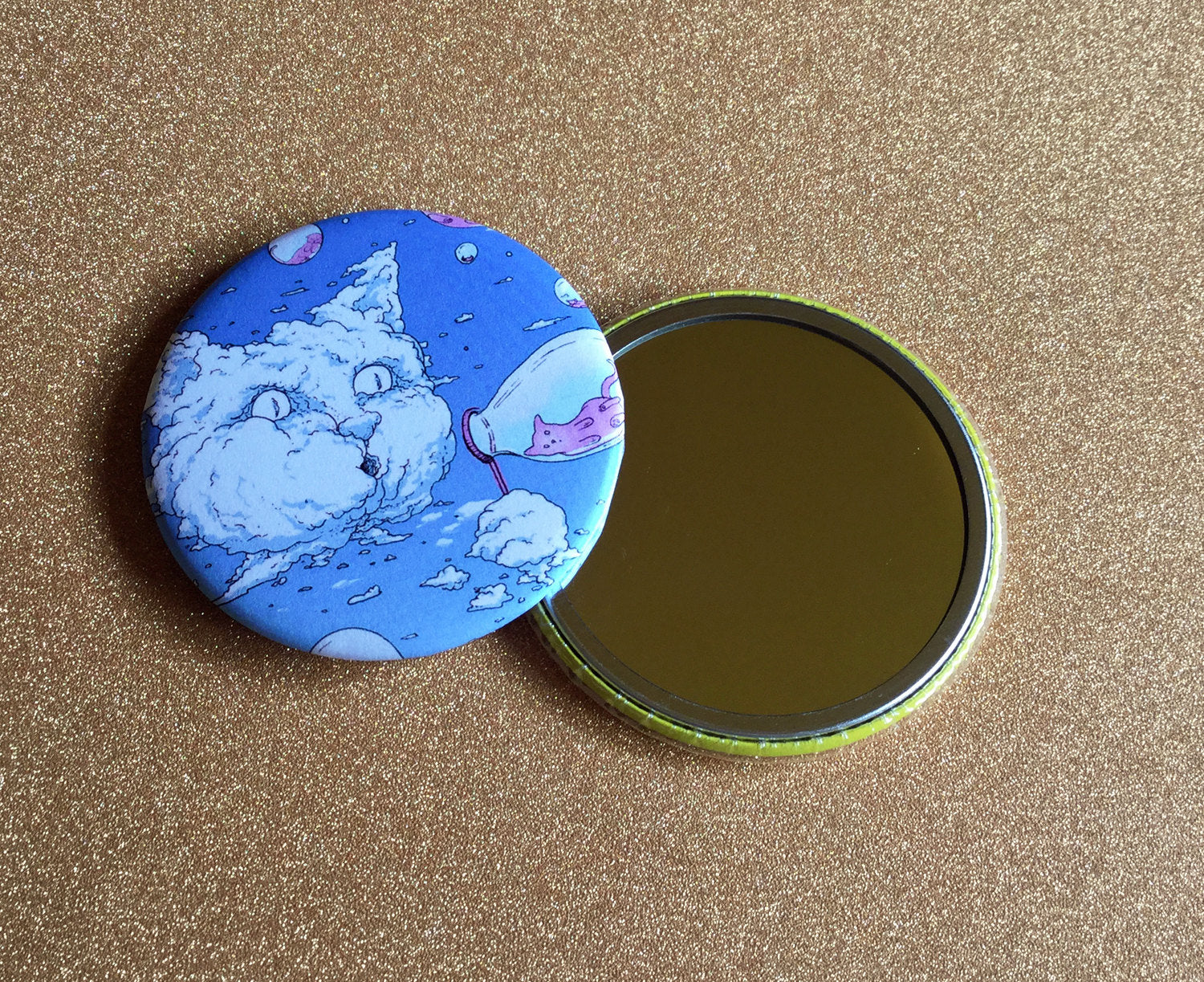 Small Mirror - Bubble Cat - Blue