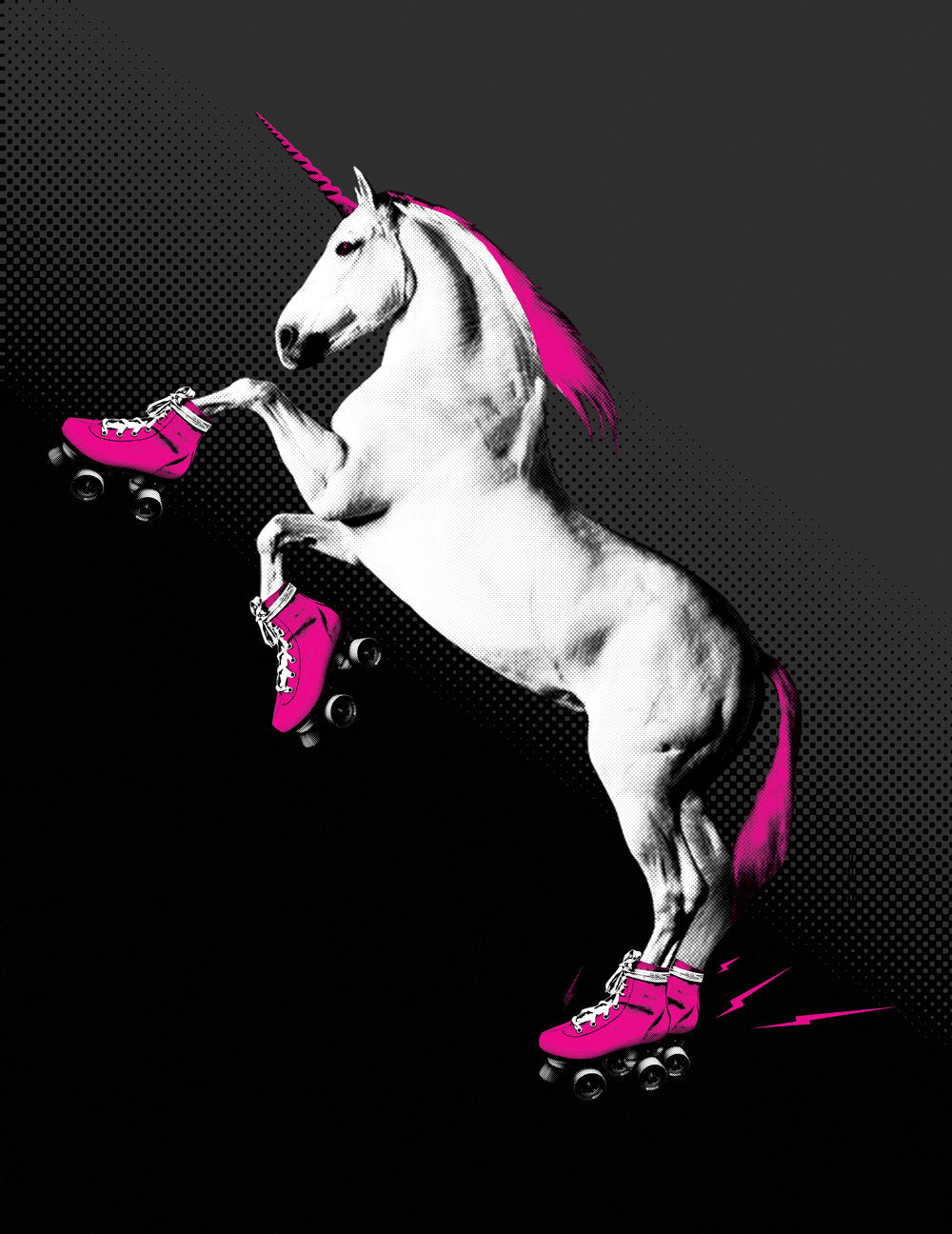 Print: Roller Skating Unicorn - Black