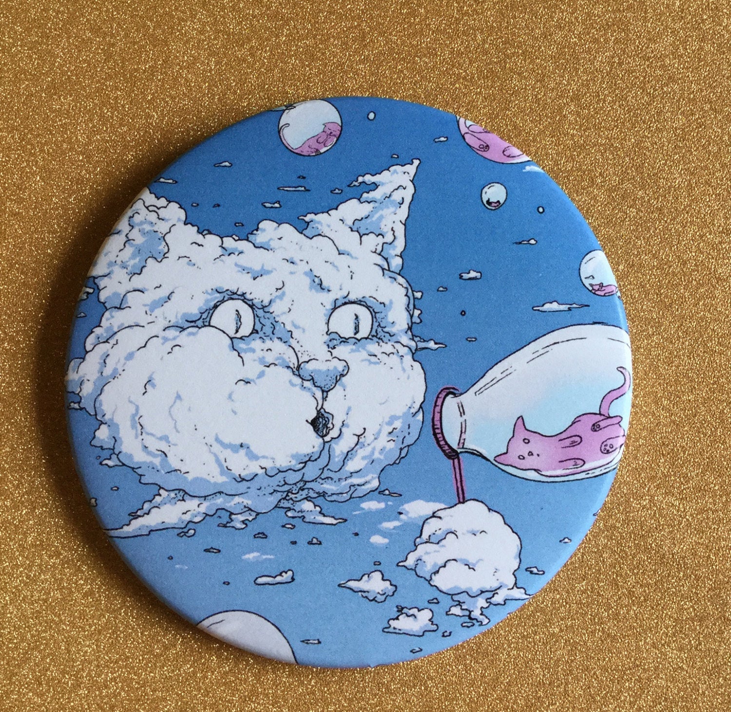 Magnet - 3.5 Inch: Bubble Cat - Blue