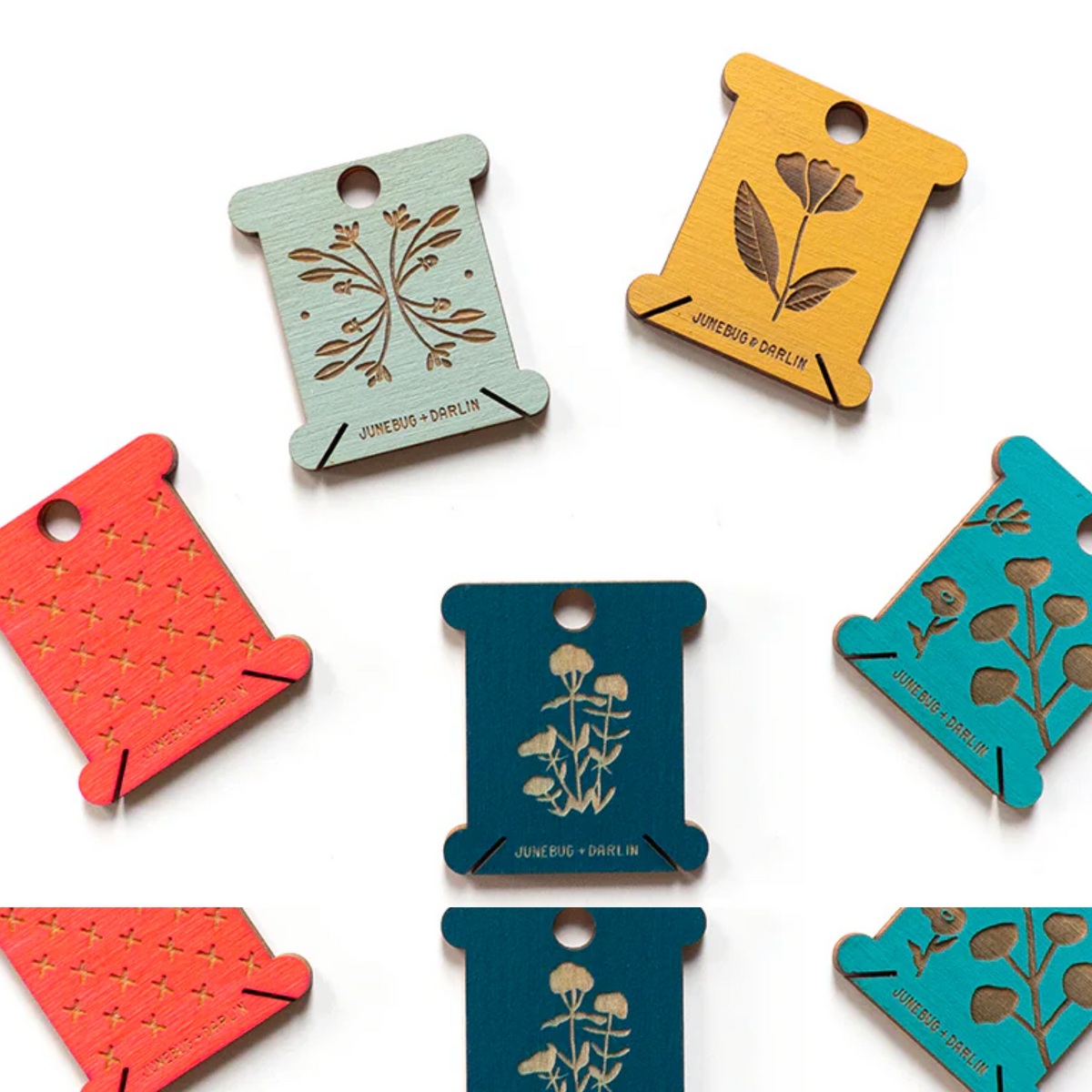 More examples of the designs and colors of floss bobbins you might receive in your random pack. 