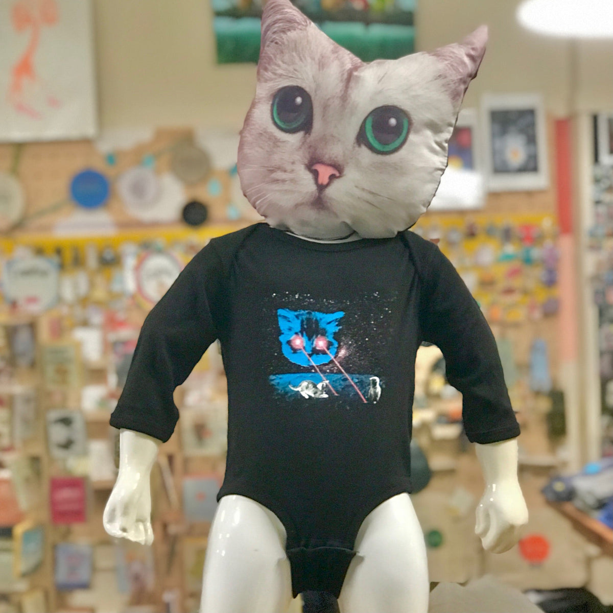 UB SALE Long Sleeve Onesie - Meta Laser Cat (Ugly Baby) Black