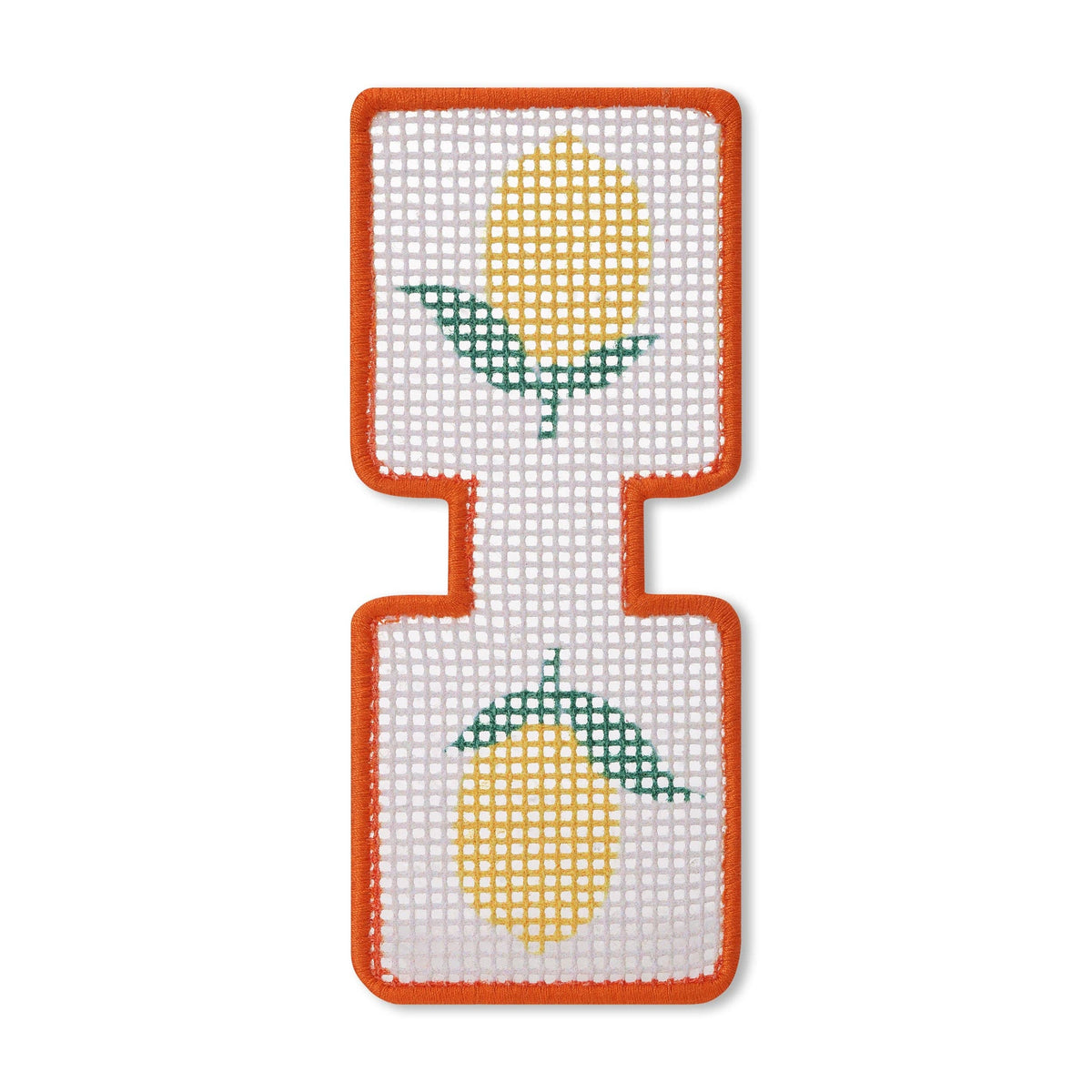 Needlepoint pattern for a lemon design with an orange border. 