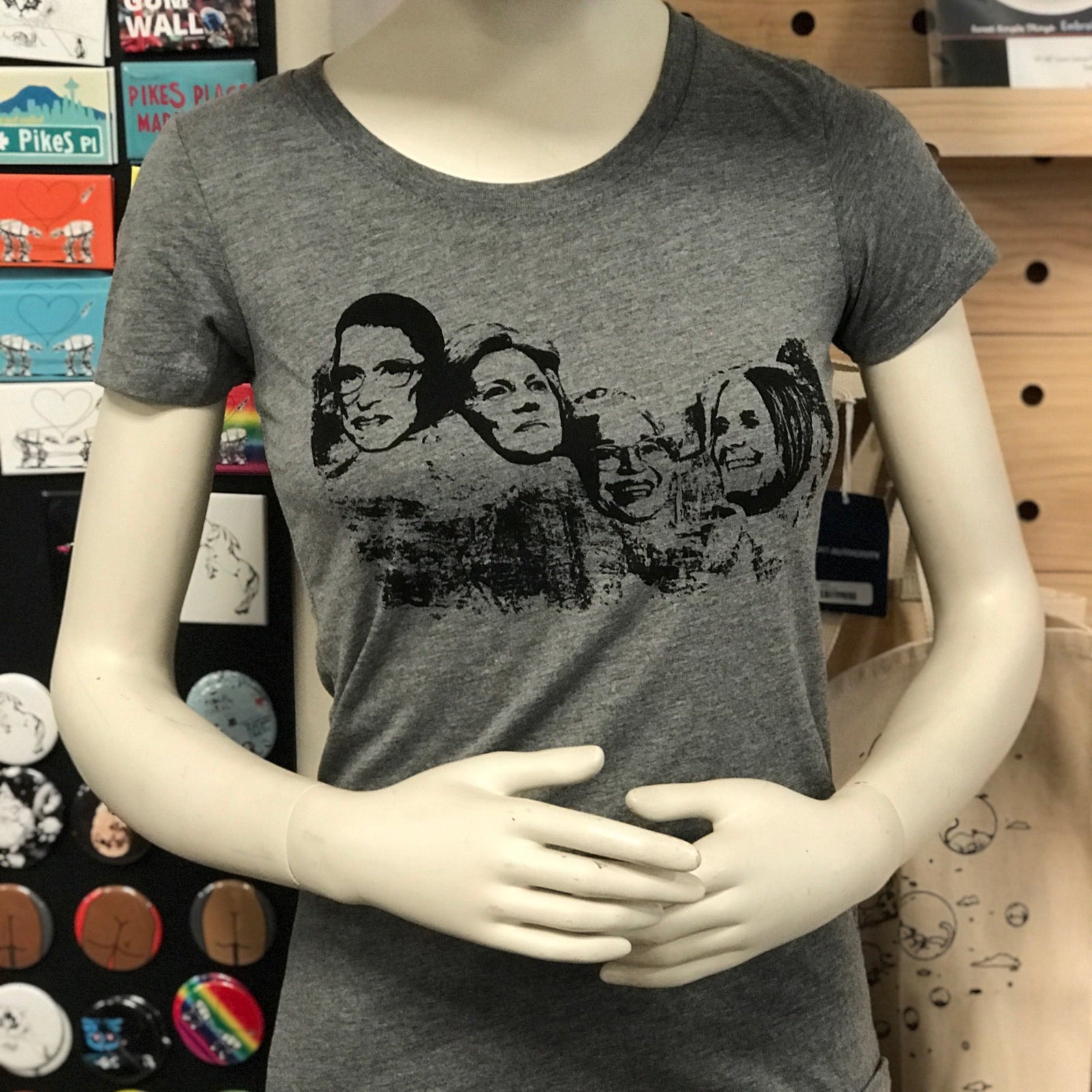 Shirt - Women on Mt. Rushmore - Gray - Feminine Scoop