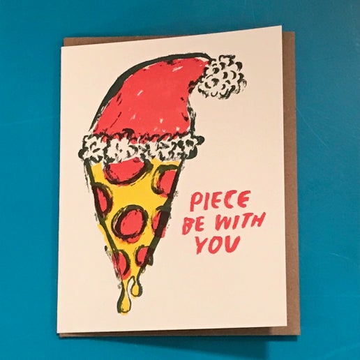 Card - Piece Be With You (Westland Press) Holiday Pizza Santa Christmas